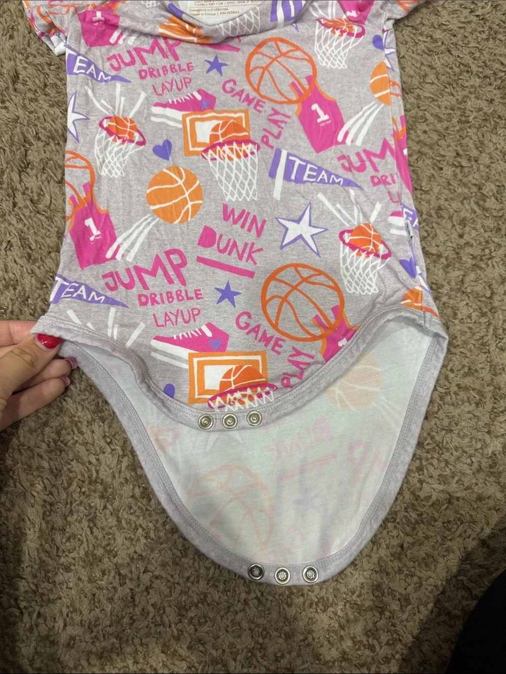 Little Sleepies Gray One-Piece Bodysuit with Orange & Pink Basketball Print